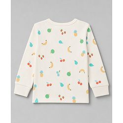 Babyhug Knit Full Sleeves Fruits Printed Co-Ords Pullover Vest & Pant Thermal Inner Wear Set - OffWhite