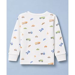 Babyhug Knit Full Sleeves Vehicles Printed Co-Ords Two Piece Vest & Pant Thermal Inner Wear Set - White