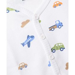 Babyhug Knit Full Sleeves Vehicles Printed Co-Ords Two Piece Vest & Pant Thermal Inner Wear Set - White