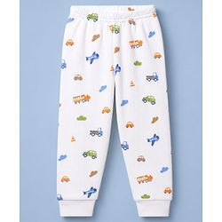 Babyhug Knit Full Sleeves Vehicles Printed Co-Ords Two Piece Vest & Pant Thermal Inner Wear Set - White