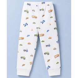 Babyhug Knit Full Sleeves Vehicles Printed Co-Ords Two Piece Vest & Pant Thermal Inner Wear Set - White