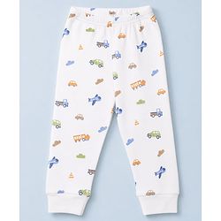 Babyhug Knit Full Sleeves Vehicles Printed Co-Ords Three Piece Pullover Vest & Pant Thermal Inner Wear Set - White
