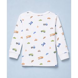 Babyhug Knit Full Sleeves Vehicles Printed Co-Ords Three Piece Pullover Vest & Pant Thermal Inner Wear Set - White