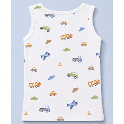 Babyhug Knit Full Sleeves Vehicles Printed Co-Ords Three Piece Pullover Vest & Pant Thermal Inner Wear Set - White