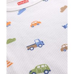 Babyhug Knit Full Sleeves Vehicles Printed Co-Ords Three Piece Pullover Vest & Pant Thermal Inner Wear Set - White