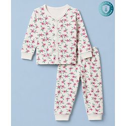 Babyhug Cotton Knit Thermal Inner wear With Floral Print - White