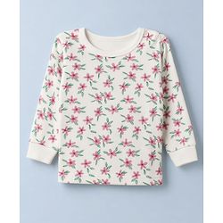 Babyhug Cotton Knit Full Sleeves Pullovers & Legging Thermal Inner Wear With Floral Print - White