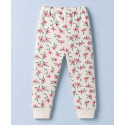 Babyhug Cotton Knit Full Sleeves Pullovers & Legging Thermal Inner Wear With Floral Print - White