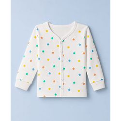 Babyhug Knit Full Sleeves Star Printed Co-Ords Vest & Pyjama Thermal Inner Wear Set - OffWhite