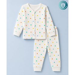 Babyhug Knit Full Sleeves Star Printed Co-Ords Vest & Pyjama Thermal Inner Wear Set - OffWhite