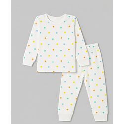 Babyhug Knit Full Sleeves Star Printed Co-Ords Pullover Vest & Leggings Thermal Inner Wear Set With Vest - White
