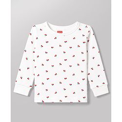 Babyhug Knit Full Sleeves Berry Printed Co-Ords Thermal Inner Wear Set with Vest -Off White