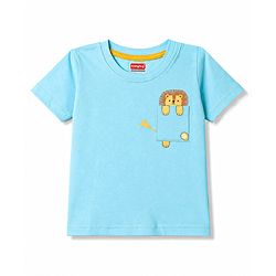 Babyhug 100% Cotton Knit Half Sleeves Striped & Animal Printed T-Shirts Pack of 3 - Light Blue Green & Beige
