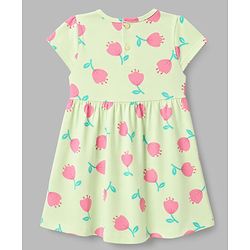 Babyhug Cotton Knit Half Sleeves Frocks with Floral Print Pack of 2 - Lemon Yellow & Pink