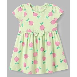 Babyhug Cotton Knit Half Sleeves Frocks with Floral Print Pack of 2 - Lemon Yellow & Pink