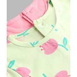 Babyhug Cotton Knit Half Sleeves Frocks with Floral Print Pack of 2 - Lemon Yellow & Pink