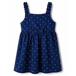 Babyhug Single Jersey Knit Sleeveless Polka Dots & Floral Printed Frocks With Bow Applique Pack Of 2 - Navy Blue & Light Blue
