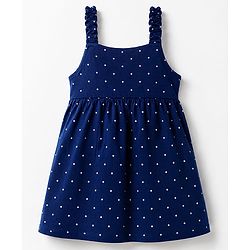 Babyhug Single Jersey Knit Sleeveless Polka Dots & Floral Printed Frocks With Bow Applique Pack Of 2 - Navy Blue & Light Blue