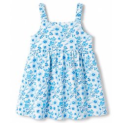 Babyhug Single Jersey Knit Sleeveless Polka Dots & Floral Printed Frocks With Bow Applique Pack Of 2 - Navy Blue & Light Blue