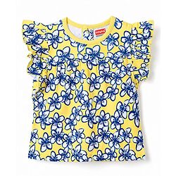 Babyhug 100% Cotton Knit Half Sleeves Floral Printed Top - Yellow