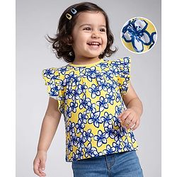 Babyhug 100% Cotton Knit Half Sleeves Floral Printed Top - Yellow