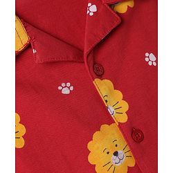 Babyhug 100% Cotton Knit Full Sleeves Co-Ords Shirt & Pyjama Night Suit with Lion & Paw Print - Maroon