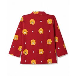 Babyhug 100% Cotton Knit Full Sleeves Co-Ords Shirt & Pyjama Night Suit with Lion & Paw Print - Maroon
