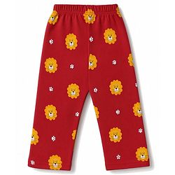 Babyhug 100% Cotton Knit Full Sleeves Co-Ords Shirt & Pyjama Night Suit with Lion & Paw Print - Maroon