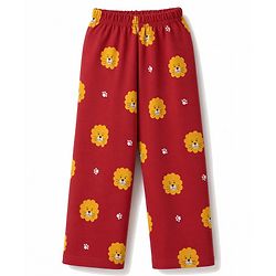 Babyhug 100% Cotton Knit Full Sleeves Co-Ords Shirt & Pyjama Night Suit with Lion & Paw Print - Maroon