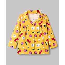 Babyhug 100% Cotton Knit Full Sleeves Co-Ords Shirt & Pyjama Night Suit with Floral & Tropical Print - Yellow