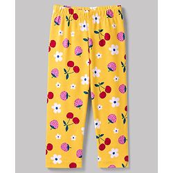 Babyhug 100% Cotton Knit Full Sleeves Co-Ords Shirt & Pyjama Night Suit with Floral & Tropical Print - Yellow