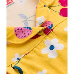 Babyhug 100% Cotton Knit Full Sleeves Co-Ords Shirt & Pyjama Night Suit with Floral & Tropical Print - Yellow