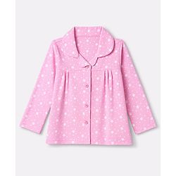 Babyhug 100% Cotton Knit Full Sleeves Co-Ords Shirt & Pyjama Night Suit with Star Print - Pink