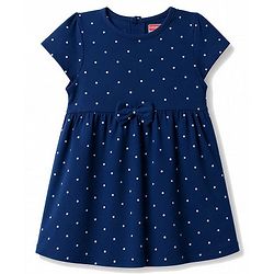 Babyhug Single Jersey Knit Half Sleeves Polka Dot & Floral Printed Frock With Bow Applique Pack of 2 - Pink & Navy Blue