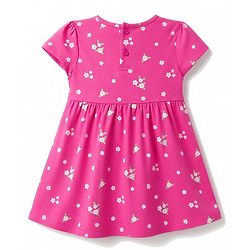 Babyhug Single Jersey Knit Half Sleeves Polka Dot & Floral Printed Frock With Bow Applique Pack of 2 - Pink & Navy Blue
