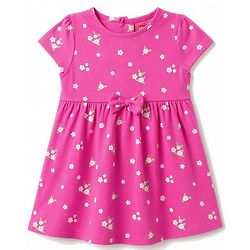Babyhug Single Jersey Knit Half Sleeves Polka Dot & Floral Printed Frock With Bow Applique Pack of 2 - Pink & Navy Blue