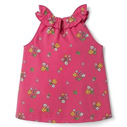 Babyhug 100% Cotton Knit Sleeveless Floral Printed Top - Dark Pink