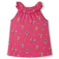 Babyhug 100% Cotton Knit Sleeveless Floral Printed Top - Dark Pink
