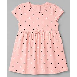 Babyhug Single Jersey Knit Half Sleeves Frock With Hearts & Daddy' Girl Print Pack Of 2 - Red & Peach