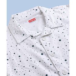 Babyhug 100% Cotton Knit Full Sleeves Front Open Co-Ords Doted Printed Shirt & Pajama Night Suit - White
