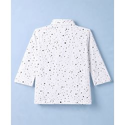 Babyhug 100% Cotton Knit Full Sleeves Front Open Co-Ords Doted Printed Shirt & Pajama Night Suit - White