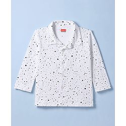 Babyhug 100% Cotton Knit Full Sleeves Front Open Co-Ords Doted Printed Shirt & Pajama Night Suit - White