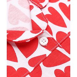 Babyhug 100% Cotton Knit Full Sleeves Co-Ords Shirt & Pyjama Night Suit with Heart Print - Red