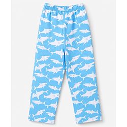Babyhug 100% Cotton Knit Full Sleeves Co-Ords Shirt & Pyjama Night Suit with Shark Print - Sky Blue