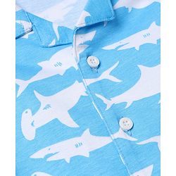 Babyhug 100% Cotton Knit Full Sleeves Co-Ords Shirt & Pyjama Night Suit with Shark Print - Sky Blue