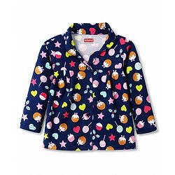 Babyhug 100% Cotton Knit Full Sleeves Shirt & Pyjama Night Suit with Cup Cake Print - Navy Blue