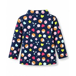 Babyhug 100% Cotton Knit Full Sleeves Shirt & Pyjama Night Suit with Cup Cake Print - Navy Blue