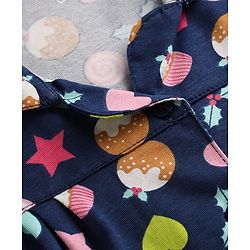 Babyhug 100% Cotton Knit Full Sleeves Shirt & Pyjama Night Suit with Cup Cake Print - Navy Blue