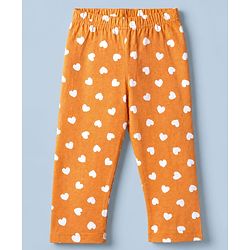 Babyhug Cotton Knit Full Sleeves Front Open Co-ord Shirt & Pajama Night Suit with Hearts Print - Orange