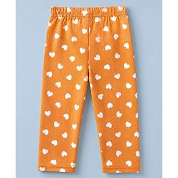Babyhug Cotton Knit Full Sleeves Front Open Co-ord Shirt & Pajama Night Suit with Hearts Print - Orange